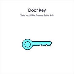 Door Key Vector icon Fill Blue Color And Outline Style