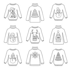 Coloring page with winter sweaters