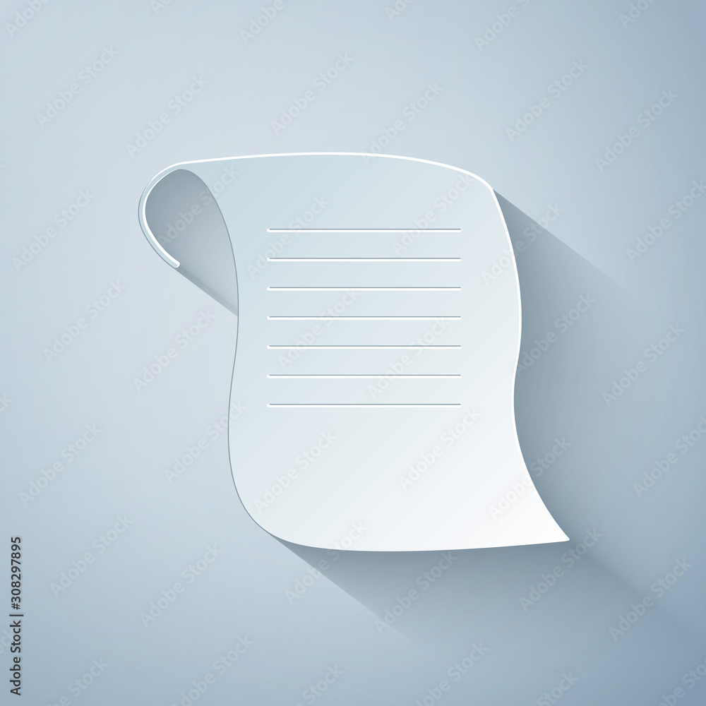Poster paper cut paper scroll icon isolated on grey background. canvas scroll sign. paper art style. vector