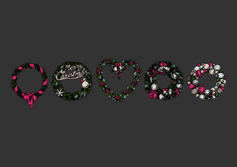 Christmas hand drawn wreath set.