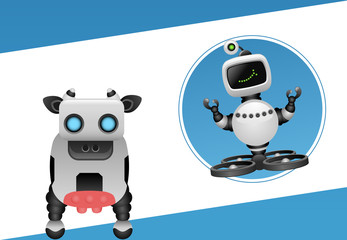 vector cute robot character with farm technology with drone robot