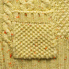 Knitted Pocket on a Knitted Sweater. Knitted Sweater Texture Close-Up View