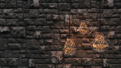 Moderne Beleuchtung an einer Steinmauer