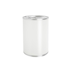 Template tin can on a white background at an angle, canned food, template for design and advertising, packaging for canning. 3d illustation.