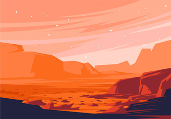 vector illustration of landscape of the Martian surface, the red planet © Leonid