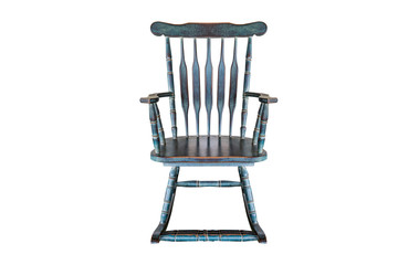 green rocking chair isolated on white background with clipping path.