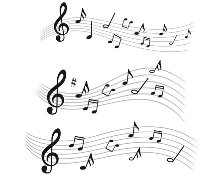 abstract music vector illustration with notes. musical notes waves Vector icons