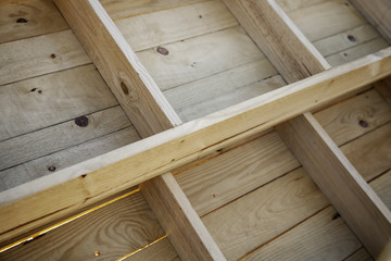 Wooden shelves in a market