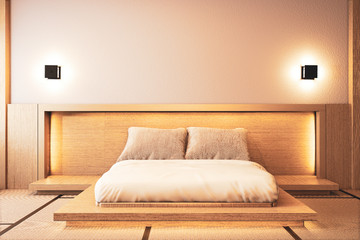Bedroom interior design with wall deisgn hiden light on floor wooden.3D rendering
