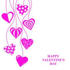 Vector illustration of Valentines day card with hang decorative hearts