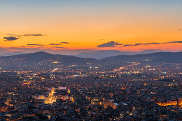 View over the Athens at night from Lycabettus hill, Greece.
