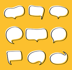 Set different hand-drawn speech bubble. Talk chat speak message. Empty blank comment. Vector illustration design