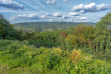 Obraz premium Ronchamp, France - 10 11 2019: Panoramic view from Our Lady of the High church