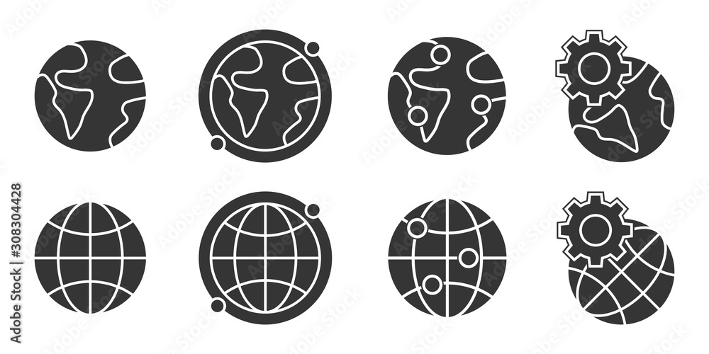 Poster global communication icons set - vector.