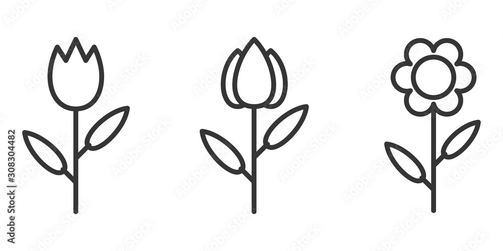 Wall mural outline flower icons set. vector illustration