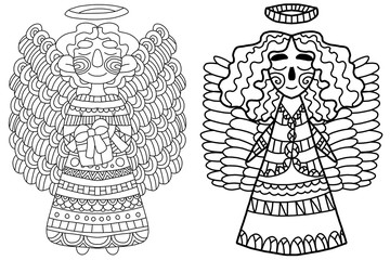 Coloring page for adults - two angels. One of a series.