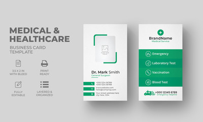 Vertical Healthcare Business Card Template | Medical Business Card