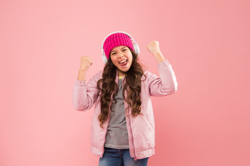 Free music apps for mobile device. Energetic playlist. Enjoy sound. Girl cute schoolgirl pink...