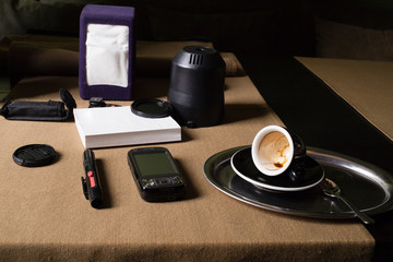 Worktable of a photographer.