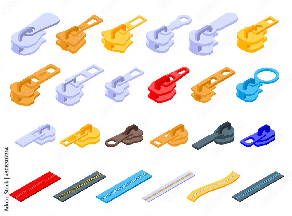 Poster zipper icons set. isometric set of zipper vector icons for web design isolated on white background