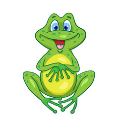 Funny frog sitting cross-legged and arms. In cartoon style, isolated on white background. Vector illustration.