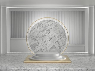 3d render image of white marble podium luxury background for cosmetic or another product.