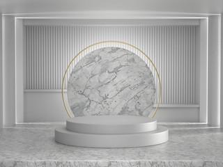 3d render image of white marble podium luxury background for cosmetic or another product.