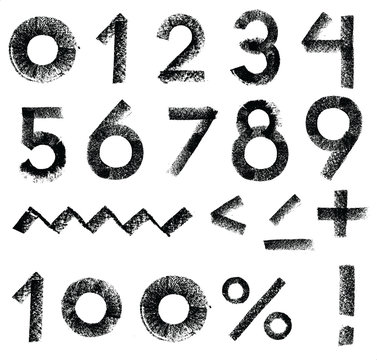  Set of hand drawn digits. Hand made written with crayon templates of figures. Patterns of grunge style calligraphy for graphic design works.