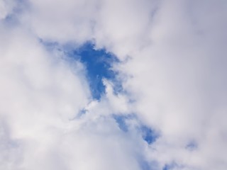 Cloudy sky background with blue clear air in center 