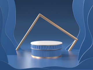 3d background Render image of abstract blue color geometric shape podium background, modern...