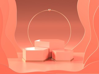 3d background Render image of abstract pink color geometric shape podium background, modern minimalist mockup for podium display or showcase.