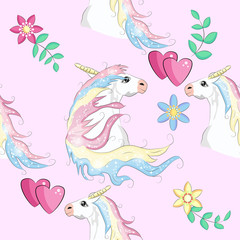 Seamless pattern with unicorn silhouette. Cute magic background. Fantasy wallpaper
