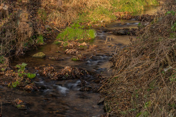 Hucivy creek in Perstejn village in winter morning