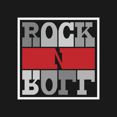 Rock n Roll lettering. T-shirt fashion Design. Template for banner, sticker, concert flyer, music label, sound emblem, poster.