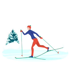Happy woman on cross-country skiing  Winter sports. Healthy lifestyle. Active weekends.