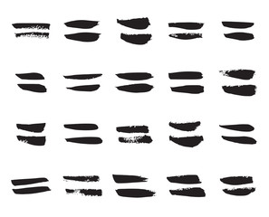 Equal Signs. Collection of 20 Black Hand Painted Equal Signs Isolated On a White Background. Vector Illustration