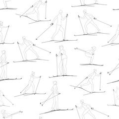 Winter background with skiers. Cross-country skiing. Active sports in  winter outdoors.