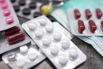 concept of drug treatment with pills and antibiotics. Pharmaceuticals