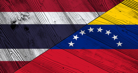 Flag of Thailand and Venezuela on wooden boards