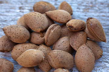 almonds in shell on a pile