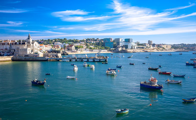 Seaside cityscape of Cascais city in summer day. Cascais municipality, Portugal
