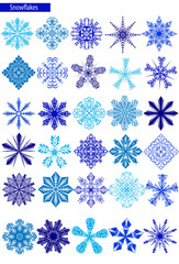 Blue snowflakes on a white background.