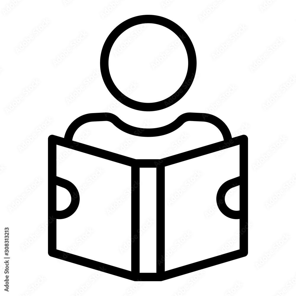 Poster man reading book icon. outline man reading book vector icon for web design isolated on white backgro