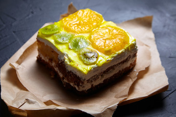 Piece of fruit sour cream cake