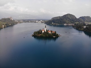 Lake bled is a real Slovenian fairy tale. Slovenia. View of the lake from the height