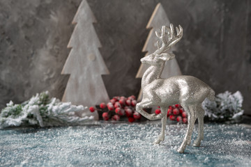 Silver deer on christmas background