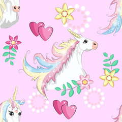 Unicorn, rainbow and magic wand pastel colors seamless pattern