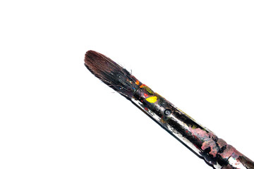 Messy Used Paint Brushes on White background