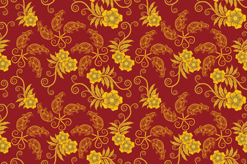 Seamless pattern with floral vector Illustration, Indonesian batik motif