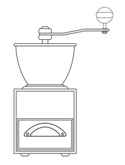 Isolated Wooden Coffee Grinder In Outline
